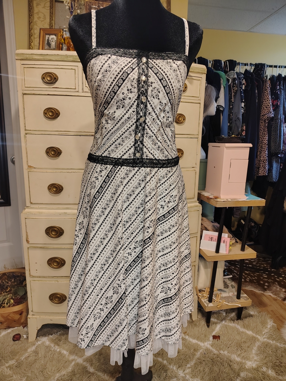 My Michelle White and Black Strappy Cotton Midi Dress Lace Detail